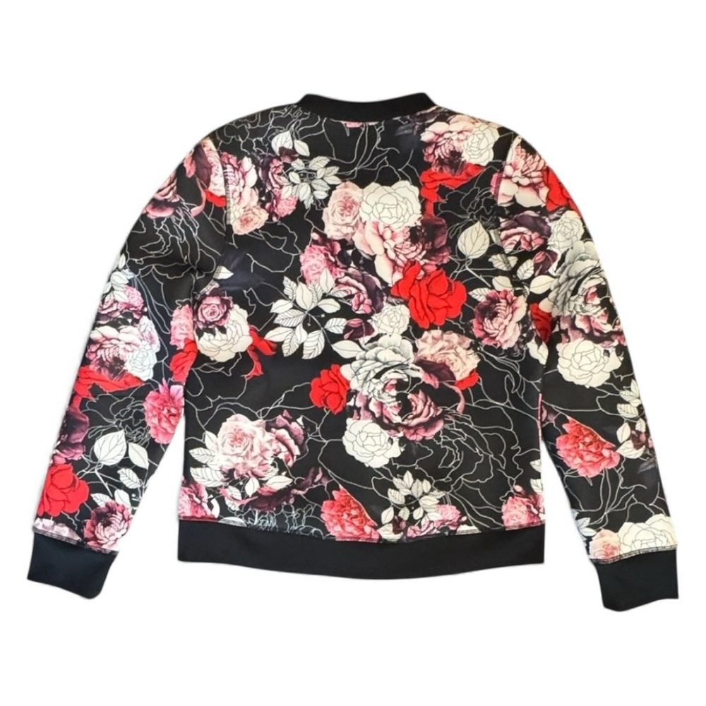 Bebe Sport Y2K Floral Zip Up Bomber Jacket Coat Black Red XL Vintage Streetwear - Picture 4 of 7